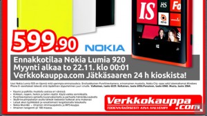 Nokia Lumia 920 Verkkokauppa.comin lehtisessä