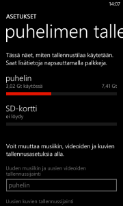 SD-korttiasetusvalikko Lumia 820:ssä