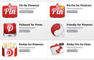Pinterest-sovelluksia App Storessa.