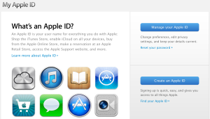 Kuvankaappaus Apple ID -sivustolta