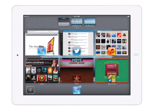 Kuvankaappaus iOS-konseptivideolta: moniajonäkymä iPadissa