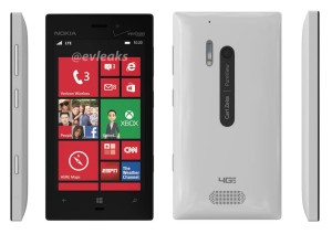 Nokia Lumia 928 valkoisena neljästä eri kulmasta @evleaksin julkaisemassa kuvassa