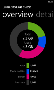 Kuvankaappaus Nokian Lumia Storage Check -sovelluksesta