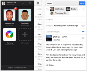 Kuvankaappauksia Gmailin iOS-sovelluksesta