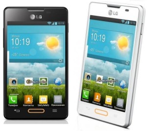 LG Optimus L4 II mustana ja valkoisena Mail.run julkaisemassa kuvassa