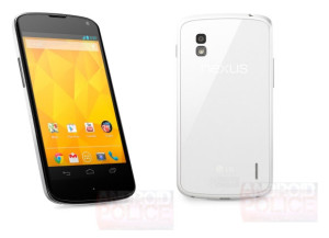 Nexus 4 valkoisena väriversiona Android Policen julkaisemassa lehdistökuvassa