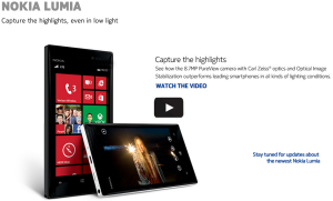 Kuvankaappaus Nokian Lumia 928 -sivustolta