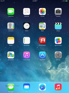 Apple iOS 7:n sovellusvalikko iPadissa