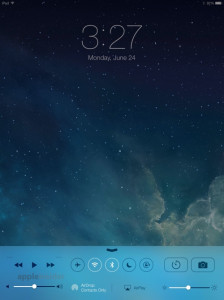 Apple iOS 7:n Ohjauskeskus lukitusnäytön päällä iPadissa