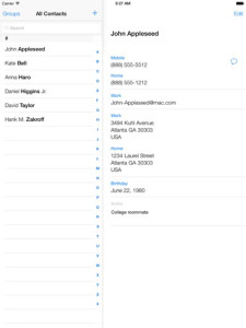Apple iOS 7 iPadissa: Yhteystiedot-sovellus