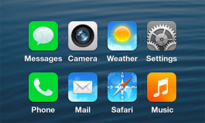Apple iOS 7:n uudistuneita sovelluskuvakkeita vuotokuvan perusteella tehdyssä esityksessä