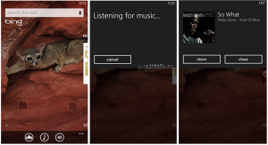 Kuvankaappauksia Bing Audio -hausta Windows Phonessa