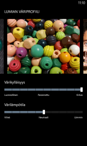 Uusina näyttösäätöinä Lumia-väriprofiili tuo värikylläisyyden ja värilämpötilan