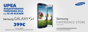 Samsung Galaxy S4 -tarjous Experience Storesta torstai kello 15.45 alkaen