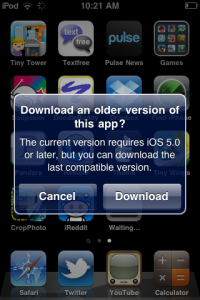 Apple kertoo ilmoituksella vanhemman sovellusversion asennusmahdollisuudesta iOS 7:aa vanhemmissa versioissa