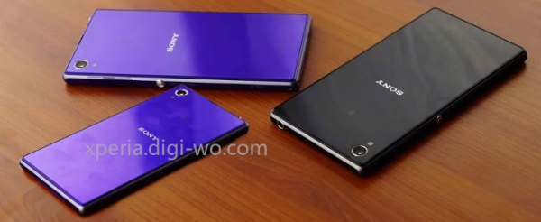 Kuvassa Sony Xperia Z1:n pienempi versio kahden nykyisen, viisituumaisella näytöllä varustetun Xperia Z1:n rinnalla