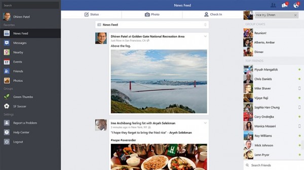 Facebookin etusivu uudessa Windows 8.1 -sovelluksessa