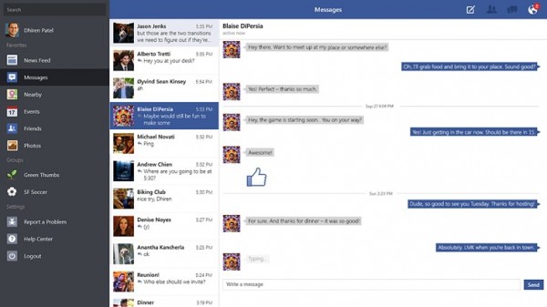 Keskustelunäkymä Windows 8.1:n Facebook-sovelluksessa