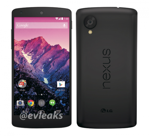 Googlen ja LG:n Nexus 5 mustana @evleaksin vuotamassa kuvassa