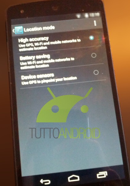 Kuva Android KitKatin paikannusasetuksista
