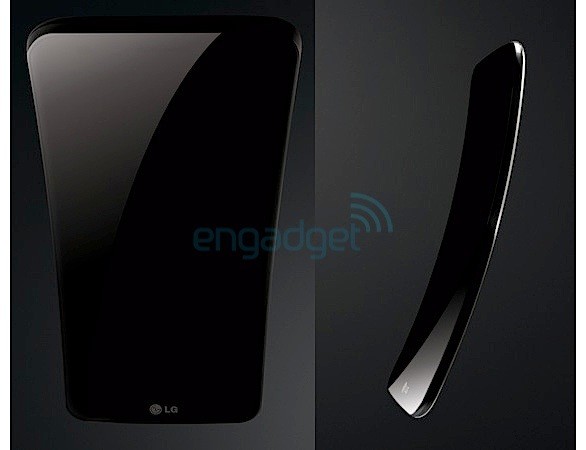 LG G Flex edestä ja sivulta Engadgetin kuvassa
