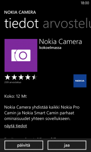 Nokia Camera Windows Phonen sovelluskaupassa