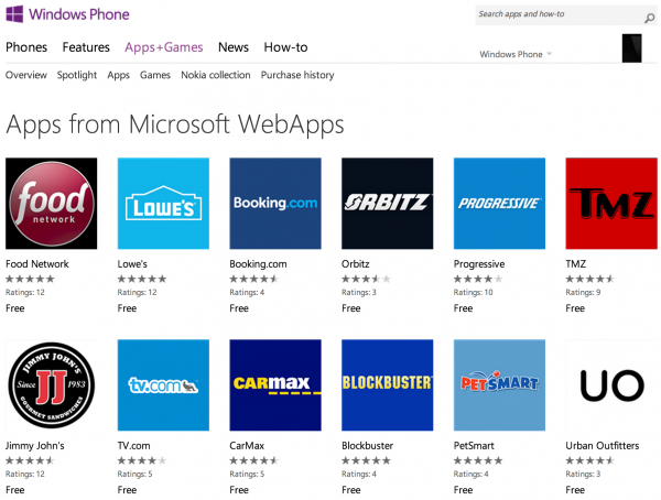 WebApps-valikoimaa Windows Phonelle