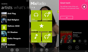 Kuvakaappauksia Nokia MixRadion uudesta ilmeestä