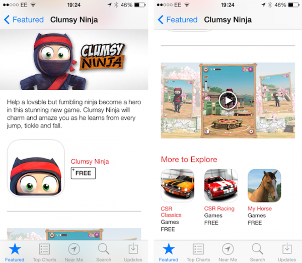 Clumsy Ninjasta myös videota App Storessa