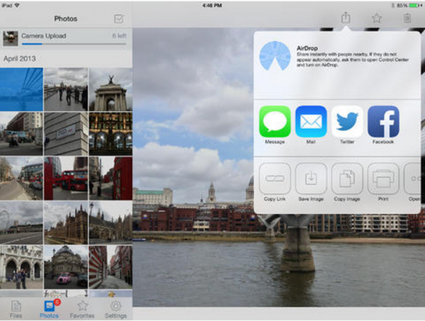 Dropbox iOS 7:n ilmeen mukaisena iPadissa - tukee AirDropia