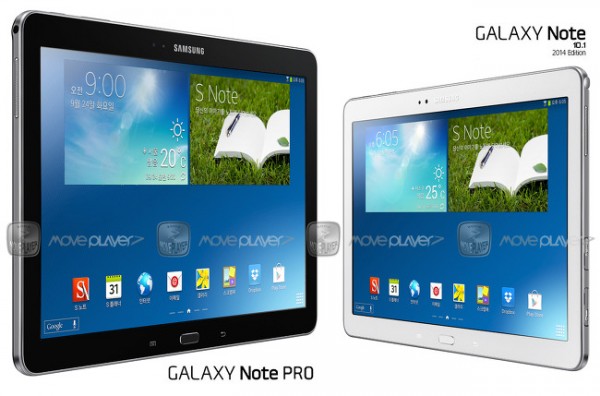 Samsung Galaxy Note Pro 12.2:n ja Samsung Galaxy Note 10.1 2014 Editionin kokoero MovePlayerin renderöimässä kuvassa
