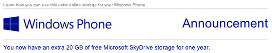 Windows Phone -käyttäjien saama SkyDrive-tarjous