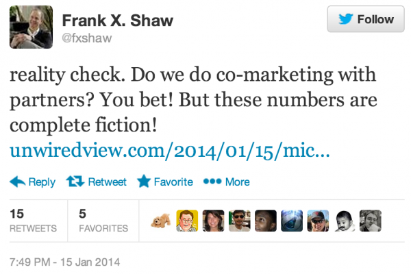 Microsoftin viestintäjohtaja Frank X. Shaw kiisti Murtazinin esittämät luvut