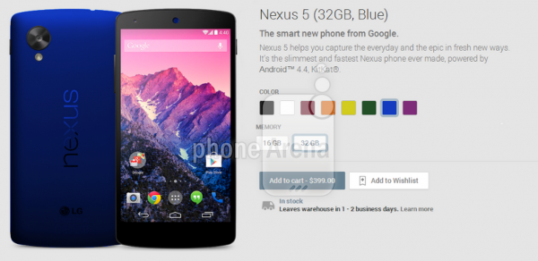 Nexus 5 sinisenä Phone Arenan julkaisemassa kuvassa