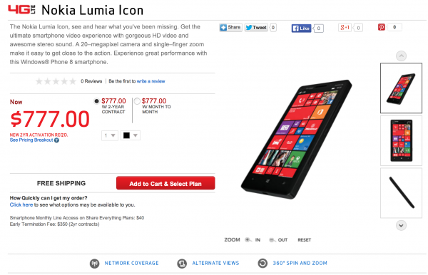 Nokia Lumia Icon Verizon Wirelessin sivuilla