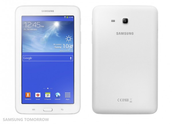 Samsung Galaxy Tab 3 Lite valkoisena edestä ja takaa
