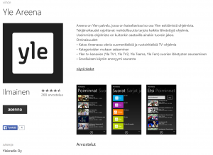 Yle Areena Windows Phonen sovelluskaupassa
