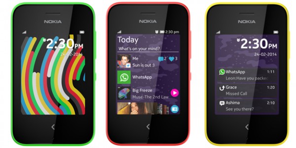 Nokia Asha 230 eri värivaihtoehtoina