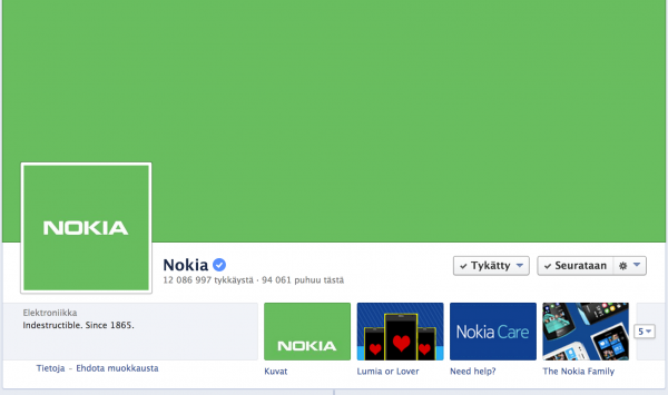 Nokia värjäsi Facebook-sivunsa vihreäksi ystävänpäivänä