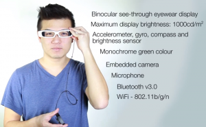 Sony SmartEyeglassin ominaisuuksia