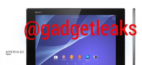 Sony Xperia Z2 -tabletti edestä ja sivulta @gadgetleaksin julkaisemassa kuvassa