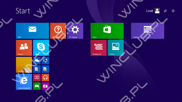 Windows 8.1 Update 1 Winclub.pl:n kuvassa. Kuvassa uutena asiana näkyvät oikeassa yläkulmassa haku- ja sammuta-painikkeet.
