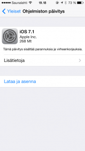 iOS 7.1 -päivitysilmoitus iPhone 5s:ssä