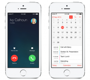 iOS 7.1:n uudistuksia: Saapuvan puhelun näkymän ilme on muuttunut ja Kalenteriin kuukausinäkymässä näkyvät nyt myös tapahtumat