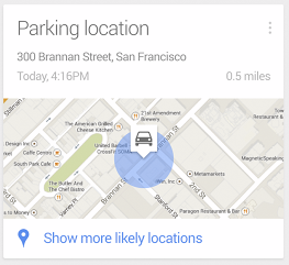 Google Now -parkkeeraustietoa