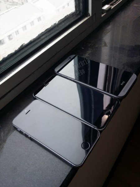 iPhone6 uusimmassa kuvassa, vierellä iPhone 5s ja HTC One (M8)