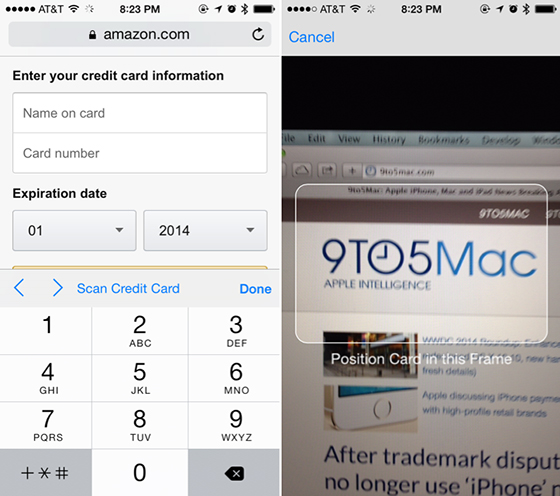 Safari tarjoutuu skannaamaan pankkikortin iOS 8:ssa
