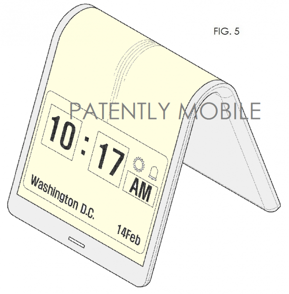 Kuvia Samsungin patenttihakemuksesta taipuvanäyttöisellle kellolle