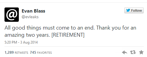 @evleaks retirement