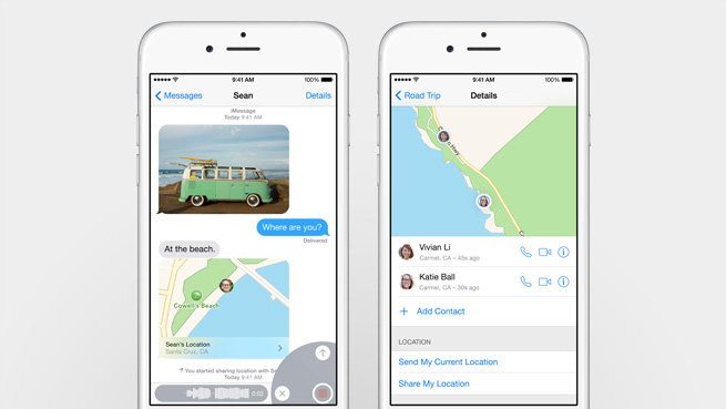 iOS 8:ssa viesteihin voi lisätä ääntä, videota tai sijainnin